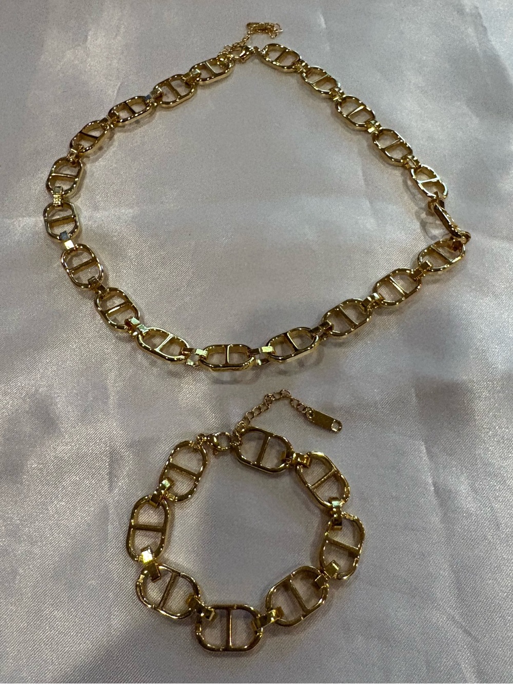 Stainless Steel Gold Tone Link Necklace & Bracelet Set NWOT